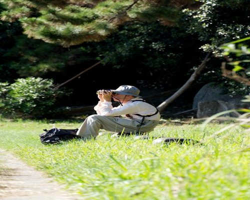 Man sitting comfortably in nature environment